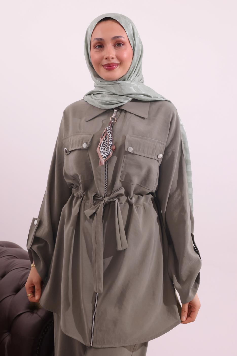 Tesettür giyim VİZON FULARLI MODAL TAKIM T 3027