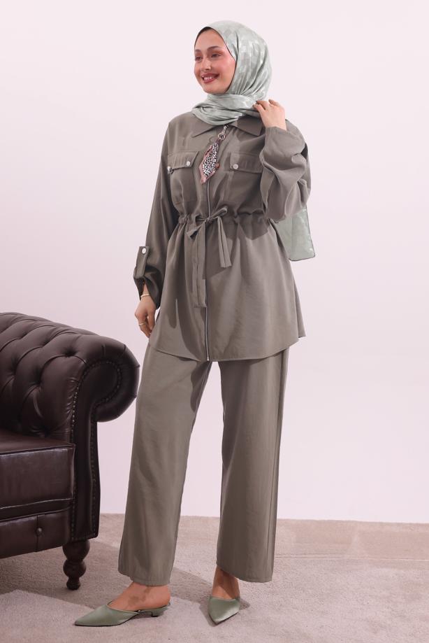 Tesettür giyim VİZON FULARLI MODAL TAKIM T 3027 - TRENDTESETTÜR