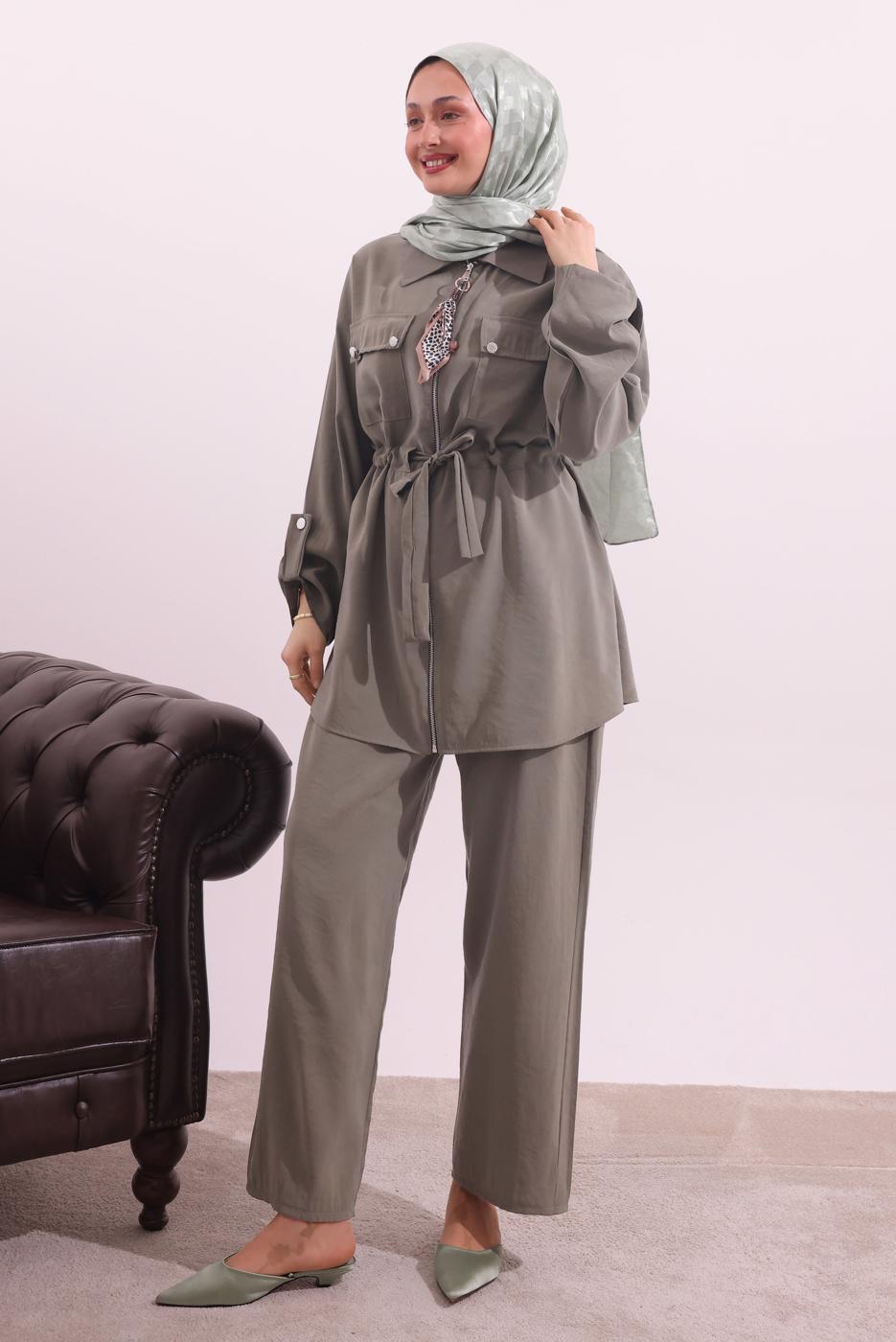 Tesettür giyim VİZON FULARLI MODAL TAKIM T 3027