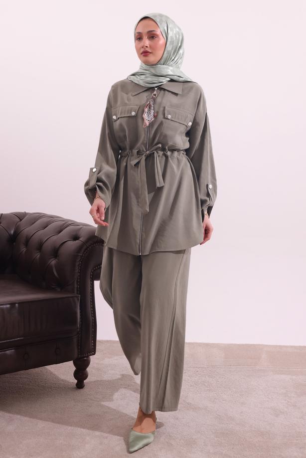 Tesettür giyim VİZON FULARLI MODAL TAKIM T 3027 - TRENDTESETTÜR