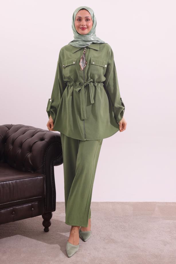 Tesettür giyim YEŞİL FULARLI MODAL TAKIM T 3027 - TRENDTESETTÜR