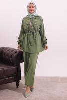 Tesettür giyim YEŞİL FULARLI MODAL TAKIM T 3027