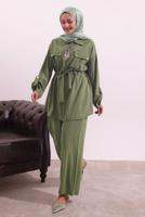 Tesettür giyim YEŞİL FULARLI MODAL TAKIM T 3027