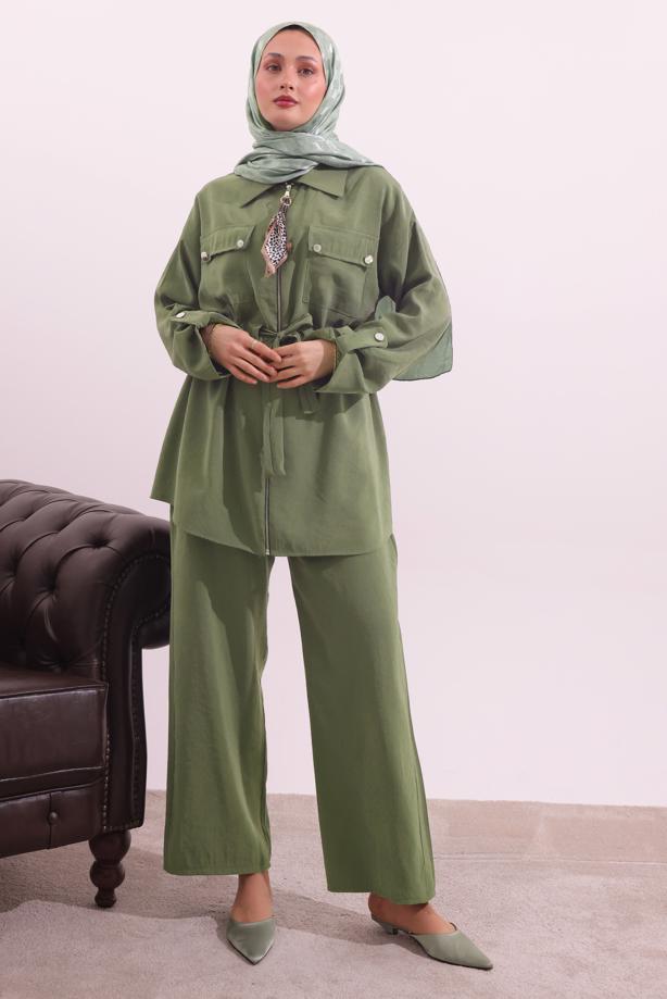 Tesettür giyim YEŞİL FULARLI MODAL TAKIM T 3027 - TRENDTESETTÜR