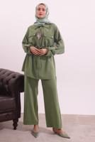 Tesettür giyim YEŞİL FULARLI MODAL TAKIM T 3027