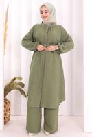 Hijab clothing KHAKI TIED LINEN PANTSUIT T 3108