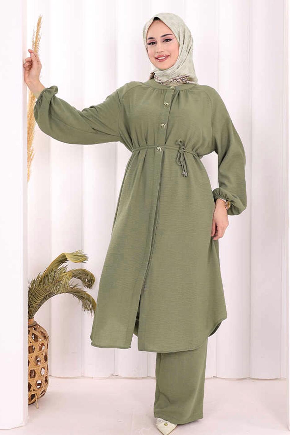 Hijab clothing KHAKI TIED LINEN PANTSUIT T 3108