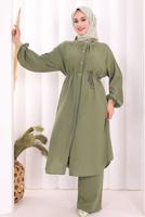 Hijab clothing KHAKI TIED LINEN PANTSUIT T 3108