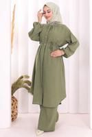 Hijab clothing KHAKI TIED LINEN PANTSUIT T 3108