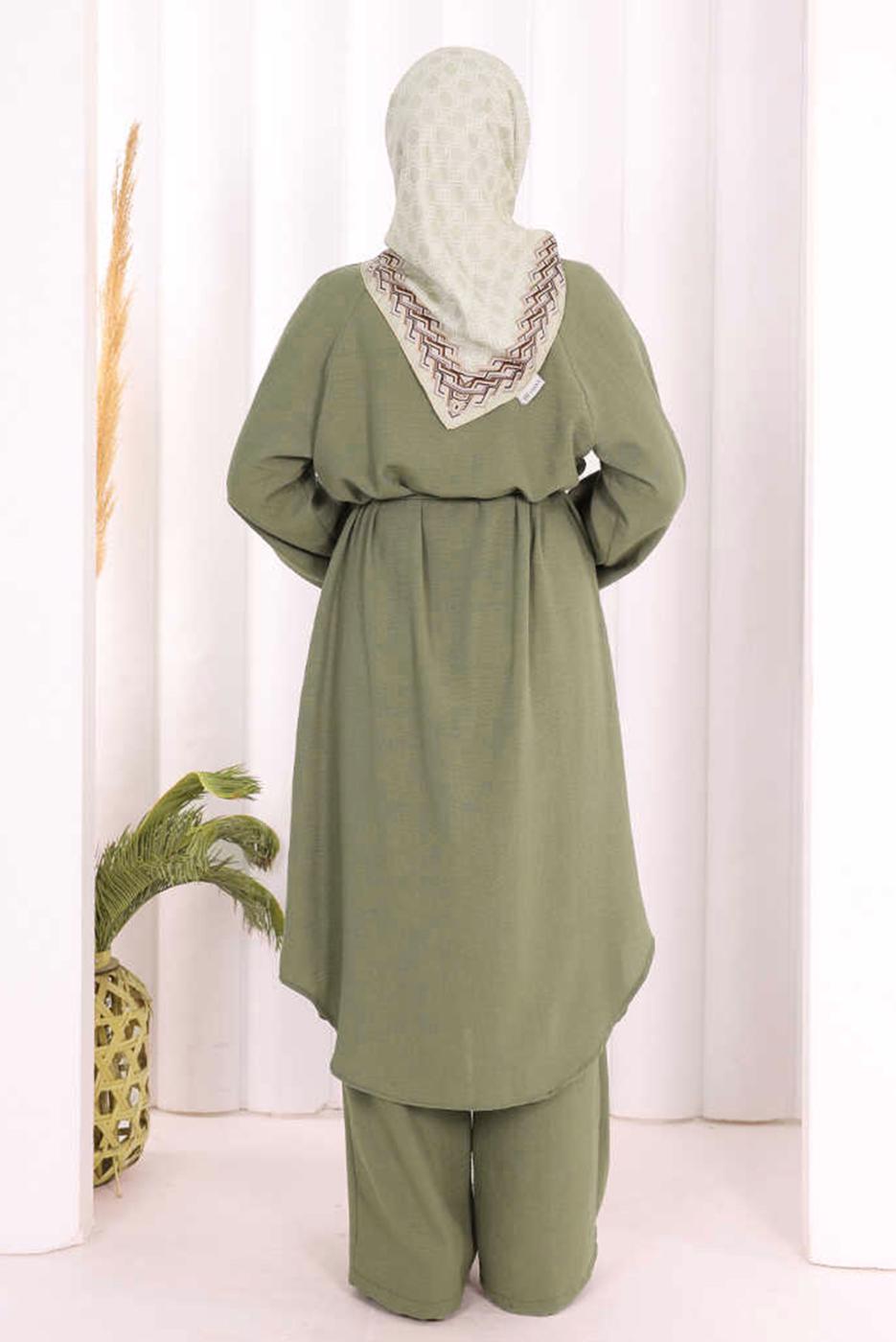Hijab clothing KHAKI TIED LINEN PANTSUIT T 3108