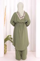 Hijab clothing KHAKI TIED LINEN PANTSUIT T 3108
