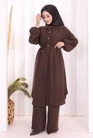 Hijab clothing BROWN TIED LINEN PANTSUIT T 3108