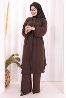 Hijab clothing BROWN TIED LINEN PANTSUIT T 3108