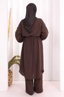 Hijab clothing BROWN TIED LINEN PANTSUIT T 3108