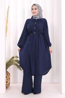 Hijab clothing NAVY BLUE TIED LINEN PANTSUIT T 3108