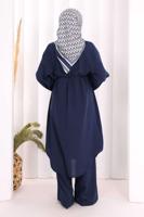 Hijab clothing NAVY BLUE TIED LINEN PANTSUIT T 3108