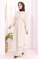 Hijab clothing BEIGE TIED LINEN PANTSUIT T 3108
