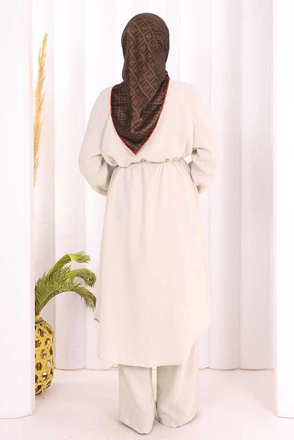 Hijab clothing BEIGE TIED LINEN PANTSUIT T 3108