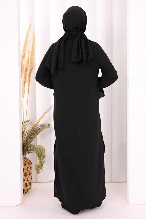 Tesettür giyim SİYAH ŞALLI PANTOLONLU TAKIM T 3208 - TRENDTESETTÜR