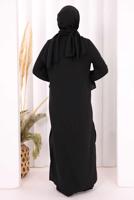 Tesettür giyim SİYAH ŞALLI PANTOLONLU TAKIM T 3208