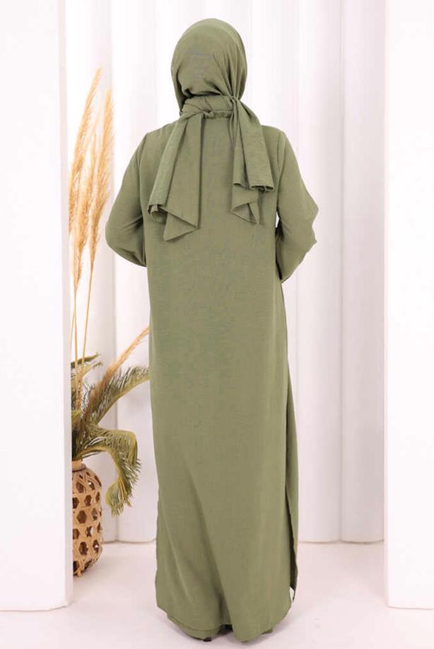 Tesettür giyim HAKİ ŞALLI PANTOLONLU TAKIM T 3208 - TRENDTESETTÜR