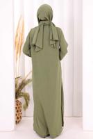 Tesettür giyim HAKİ ŞALLI PANTOLONLU TAKIM T 3208