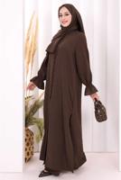 Tesettür giyim KAHVE ŞALLI PANTOLONLU TAKIM T 3208