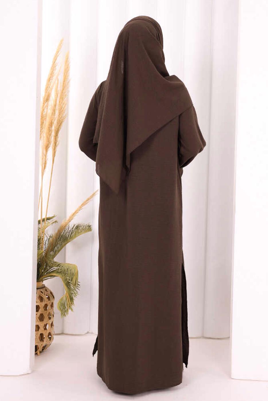 Tesettür giyim KAHVE ŞALLI PANTOLONLU TAKIM T 3208