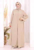 Tesettür giyim VİZON ŞALLI PANTOLONLU TAKIM T 3208