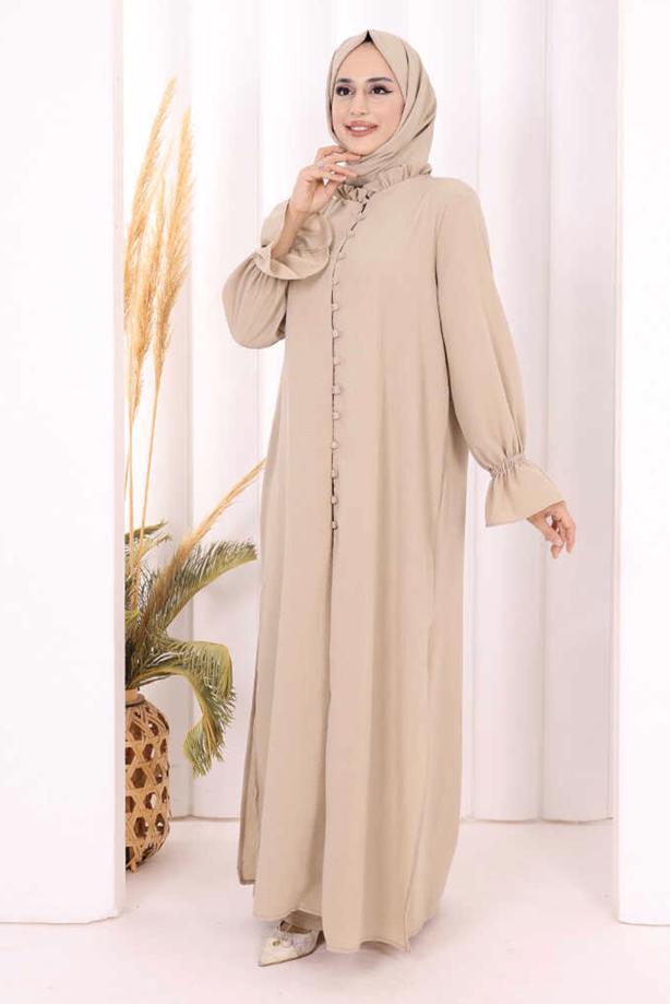 Tesettür giyim VİZON ŞALLI PANTOLONLU TAKIM T 3208 - TRENDTESETTÜR