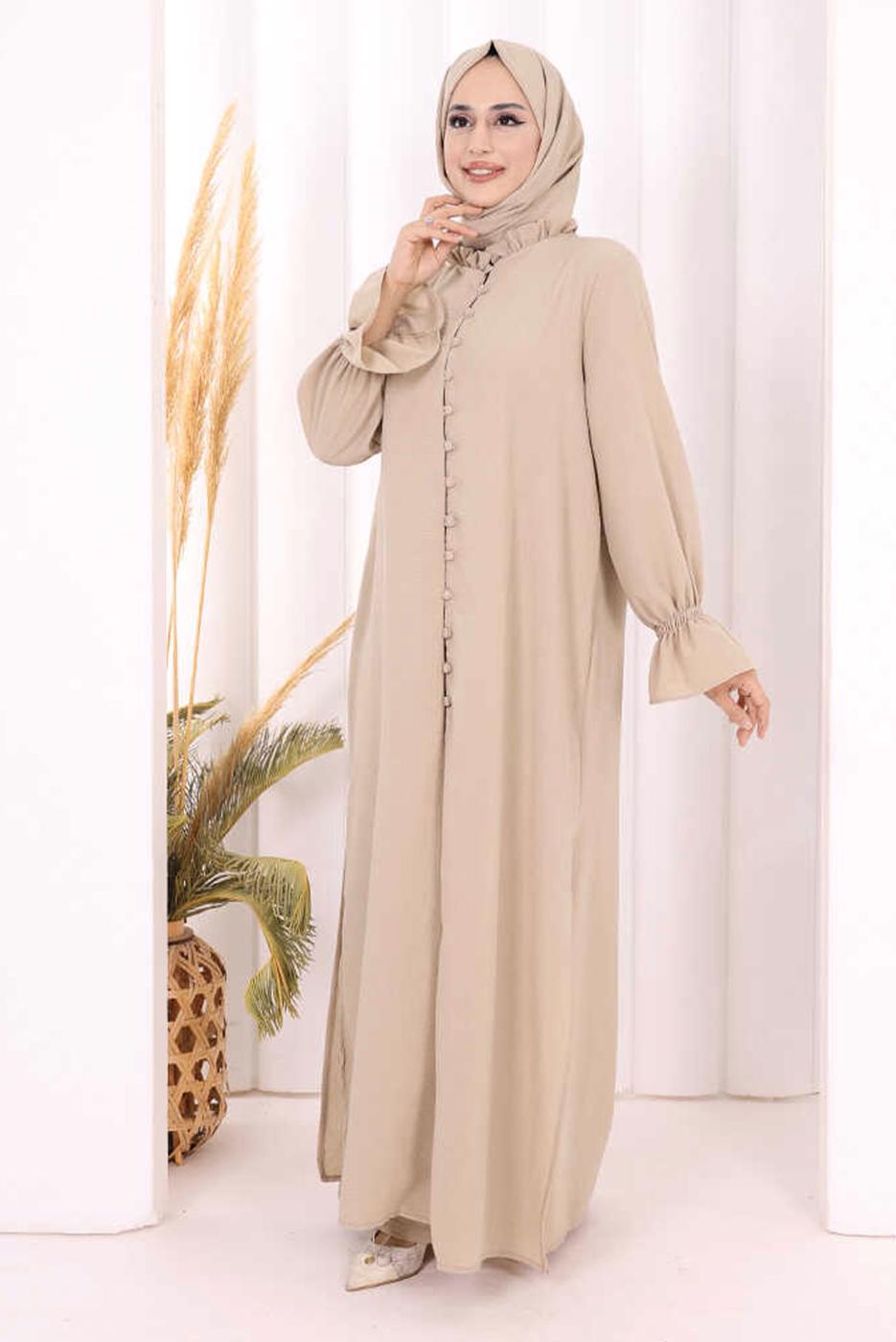 Tesettür giyim VİZON ŞALLI PANTOLONLU TAKIM T 3208