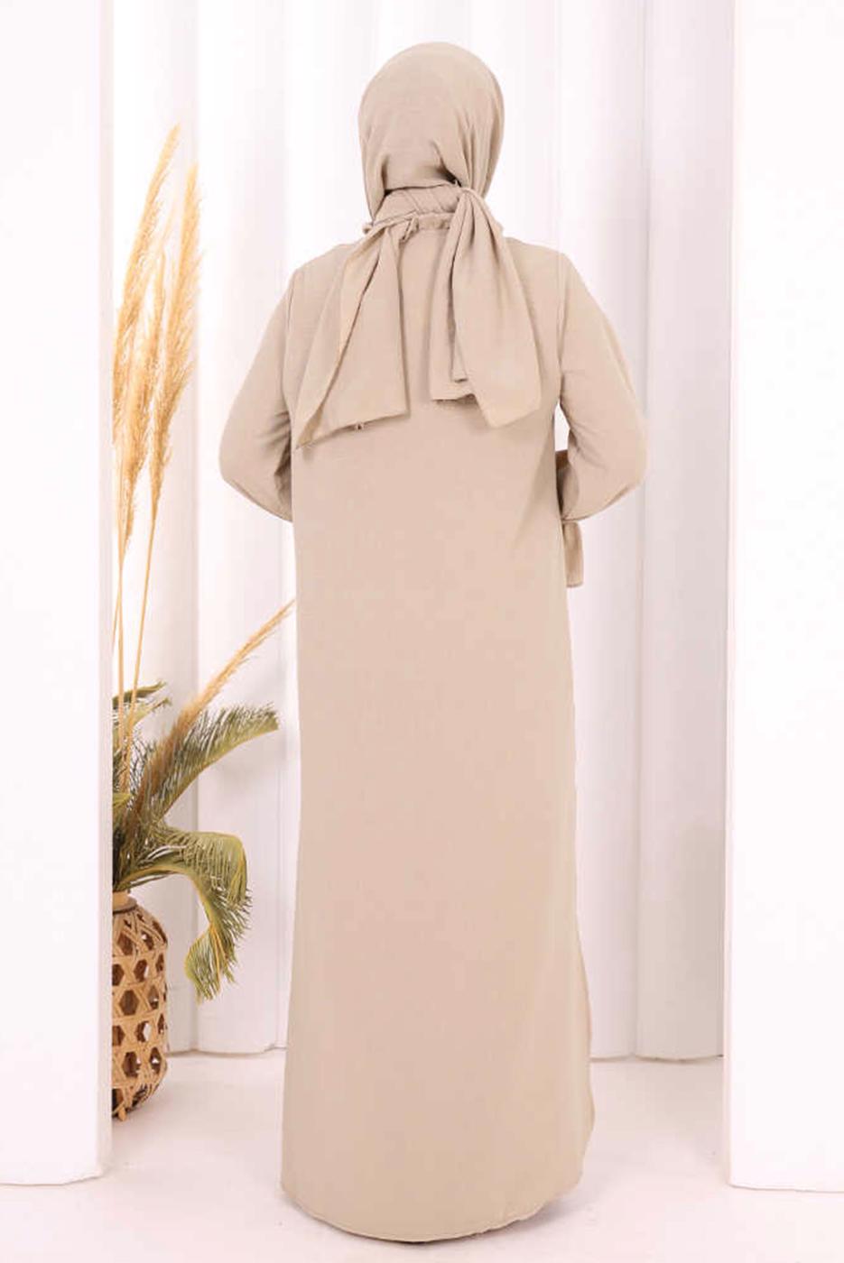 Tesettür giyim VİZON ŞALLI PANTOLONLU TAKIM T 3208