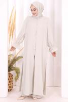 Tesettür giyim BEJ ŞALLI PANTOLONLU TAKIM T 3208