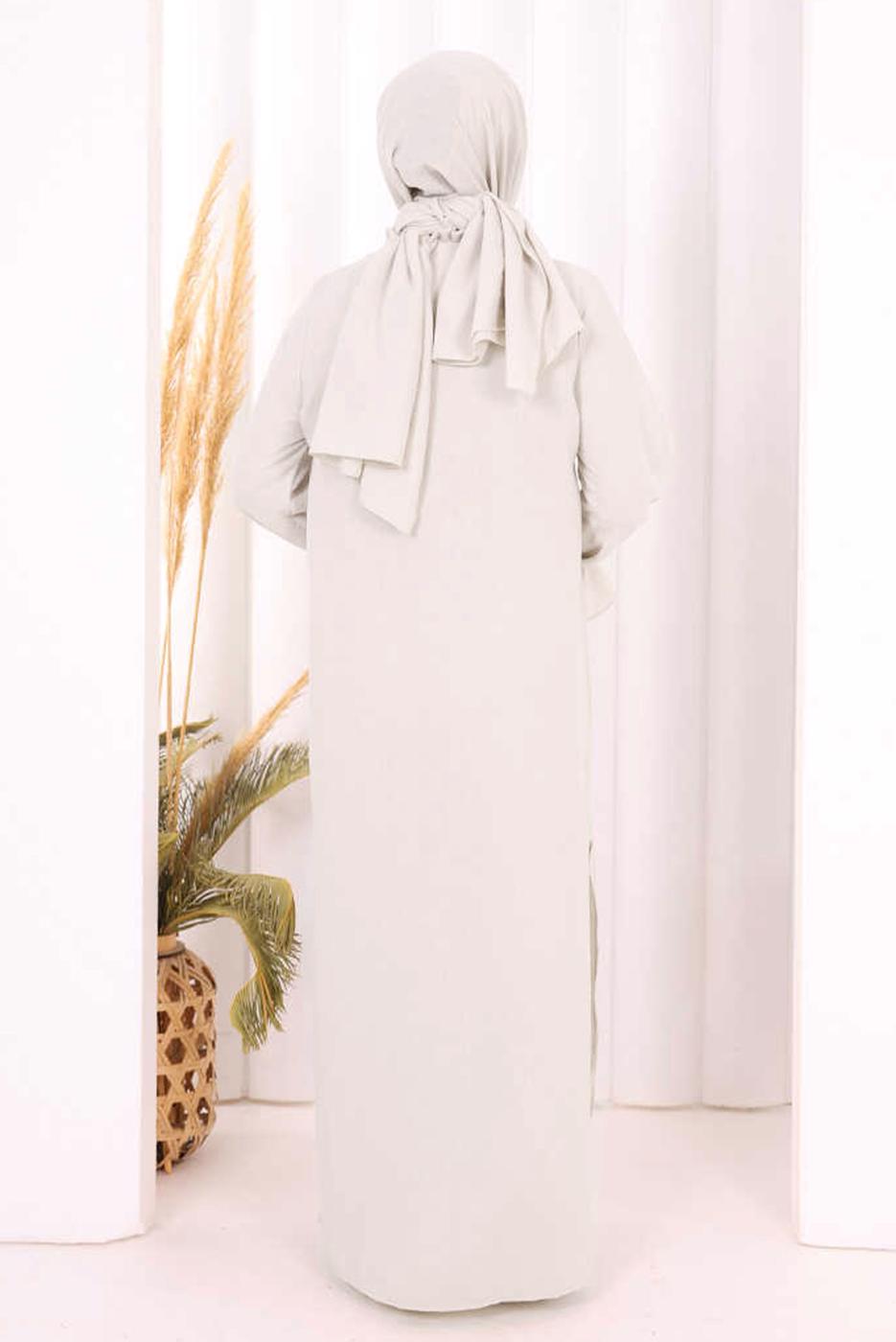 Tesettür giyim BEJ ŞALLI PANTOLONLU TAKIM T 3208