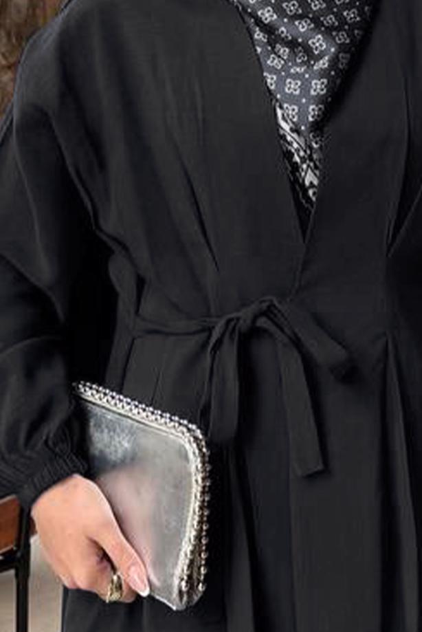 Vêtements hijab NOIR ENSEMBLE PANTALON DÉTAILLÉ FOULARD T 3522 - TRENDTESETTÜR