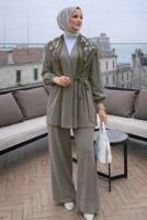 Vêtements hijab GRIS ENSEMBLE PANTALON DÉTAILLÉ FOULARD T 3522