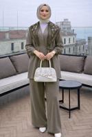 Vêtements hijab GRIS ENSEMBLE PANTALON DÉTAILLÉ FOULARD T 3522