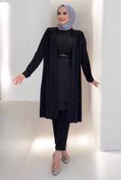 Hijab clothing BLACK BELTED GEM DETAILED PANTSUIT T 3868