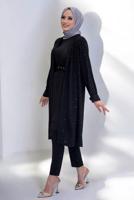Hijab clothing BLACK BELTED GEM DETAILED PANTSUIT T 3868