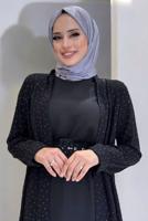 Hijab clothing BLACK BELTED GEM DETAILED PANTSUIT T 3868