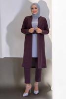 Hijab clothing CLARET RED BELTED GEM DETAILED PANTSUIT T 3868