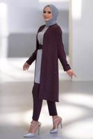 Hijab clothing CLARET RED BELTED GEM DETAILED PANTSUIT T 3868