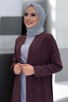 Hijab clothing CLARET RED BELTED GEM DETAILED PANTSUIT T 3868