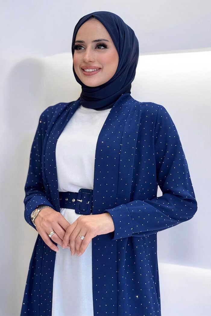 Vêtements hijab BLEU MARINE ENSEMBLE PANTALON DÉTAILLÉ GEMME T 3868