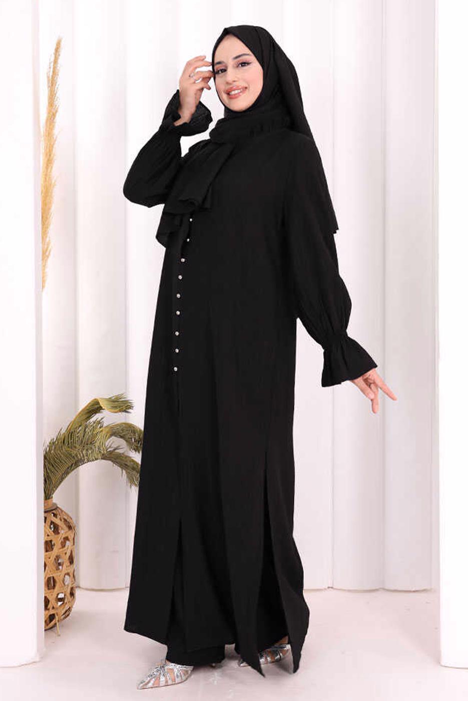 Hijab clothing BLACK SHAWL DETAILED PANTSUIT T 4108