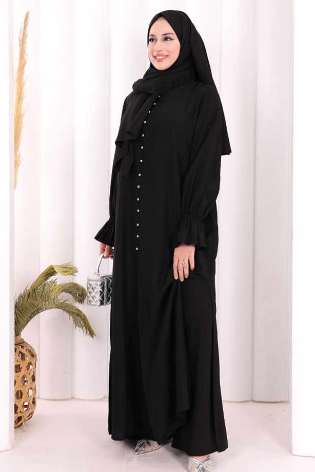 Hijab clothing BLACK SHAWL DETAILED PANTSUIT T 4108 - TRENDTESETTÜR
