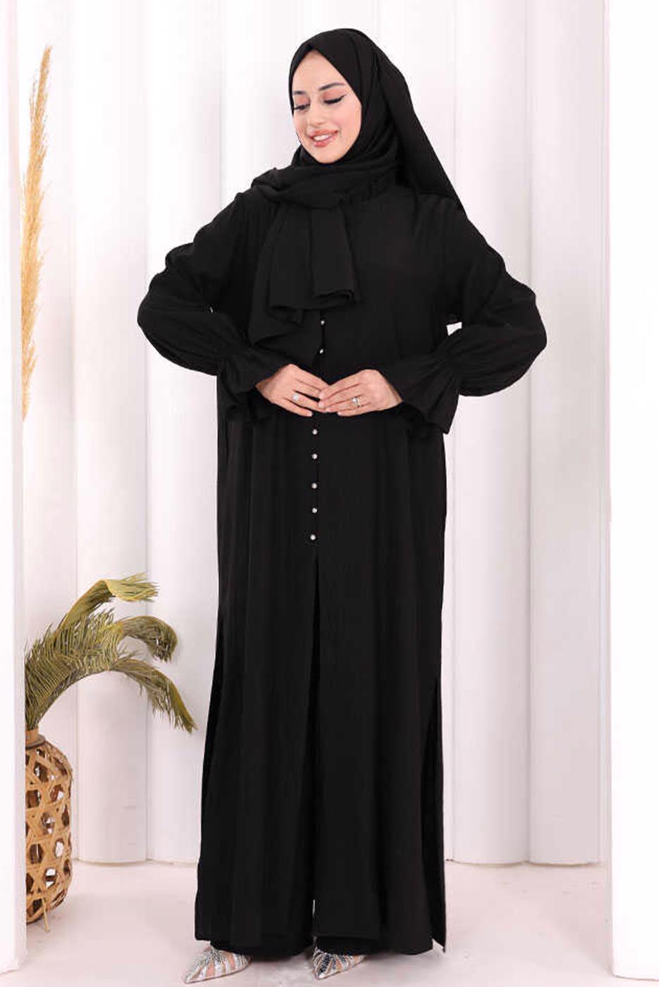 Hijab clothing BLACK SHAWL DETAILED PANTSUIT T 4108