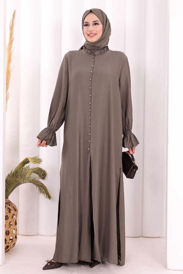 Hijab clothing BEIGE SHAWL DETAILED PANTSUIT T 4108 - TRENDTESETTÜR