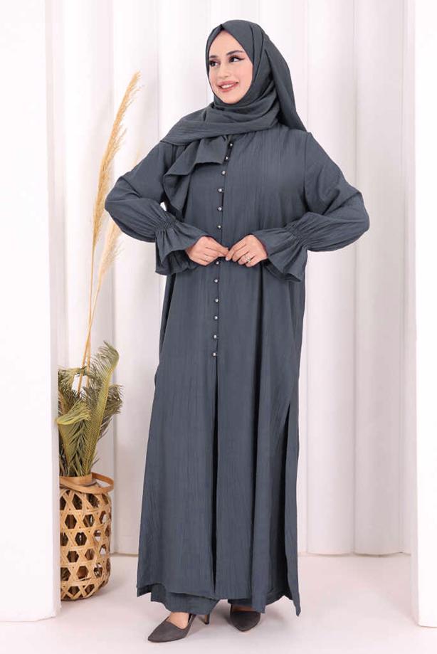 Hijab clothing GREY SHAWL DETAILED PANTSUIT T 4108 - TRENDTESETTÜR
