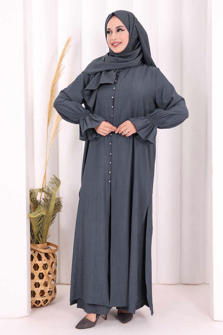 Hijab clothing GREY SHAWL DETAILED PANTSUIT T 4108